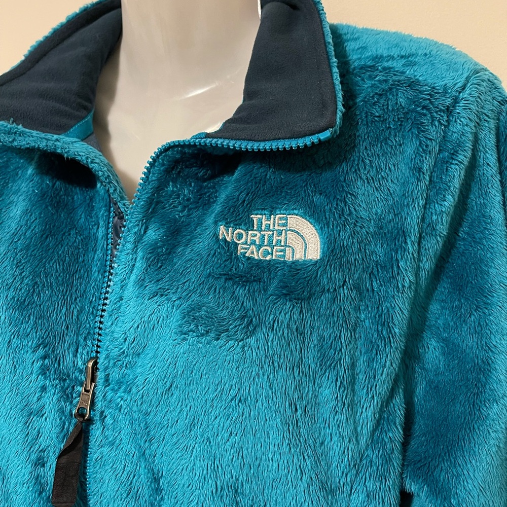 The North Face Women's Osito Fuzzy Fleece Full Zip Jacket Teal & Grey